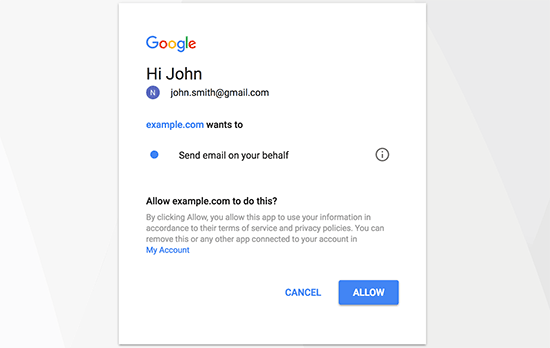 به Google اجازه ارسال ایمیل بدهید